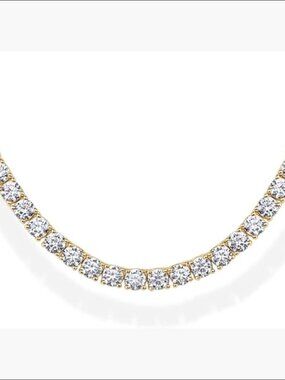 14K Gold Plated Simulated Diamond Tennis Necklace Chunky Long